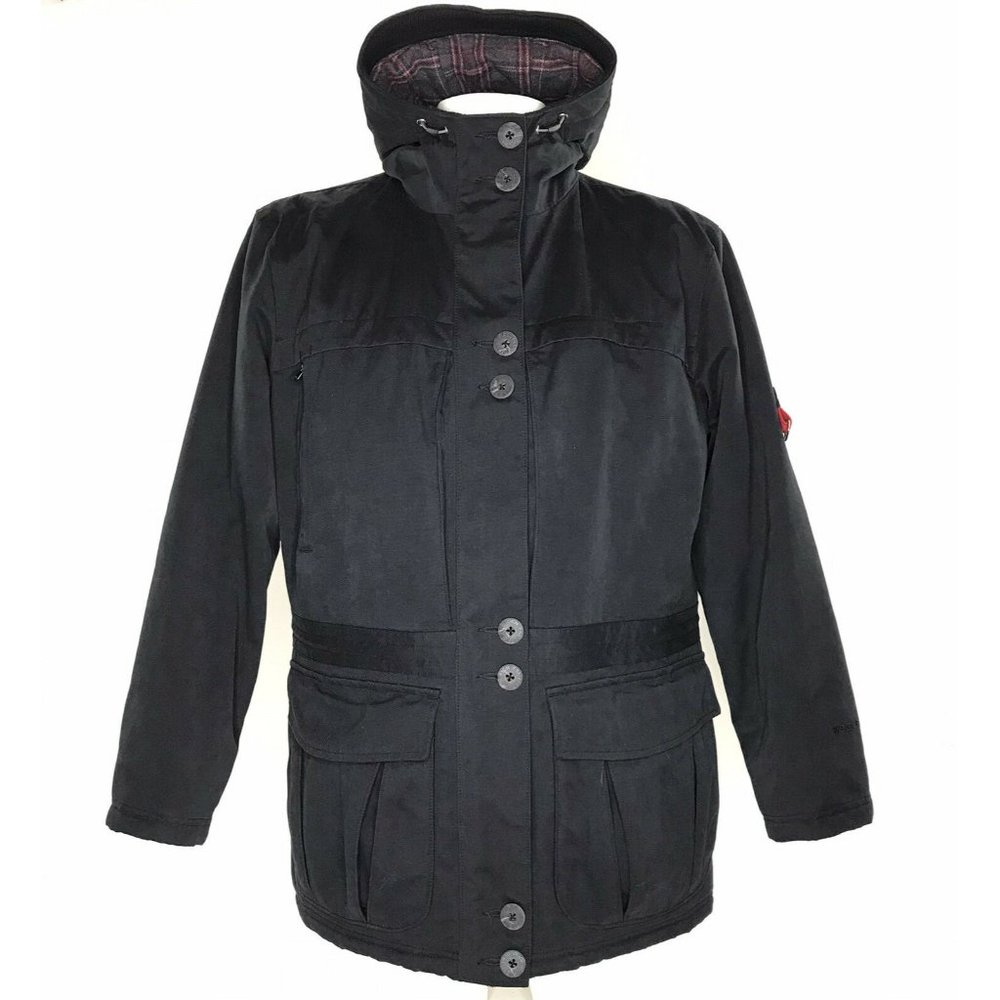 Woolrich Woman's Hooded Parka Coat Cotton 15011 Wool Plaid Lined Black Medium